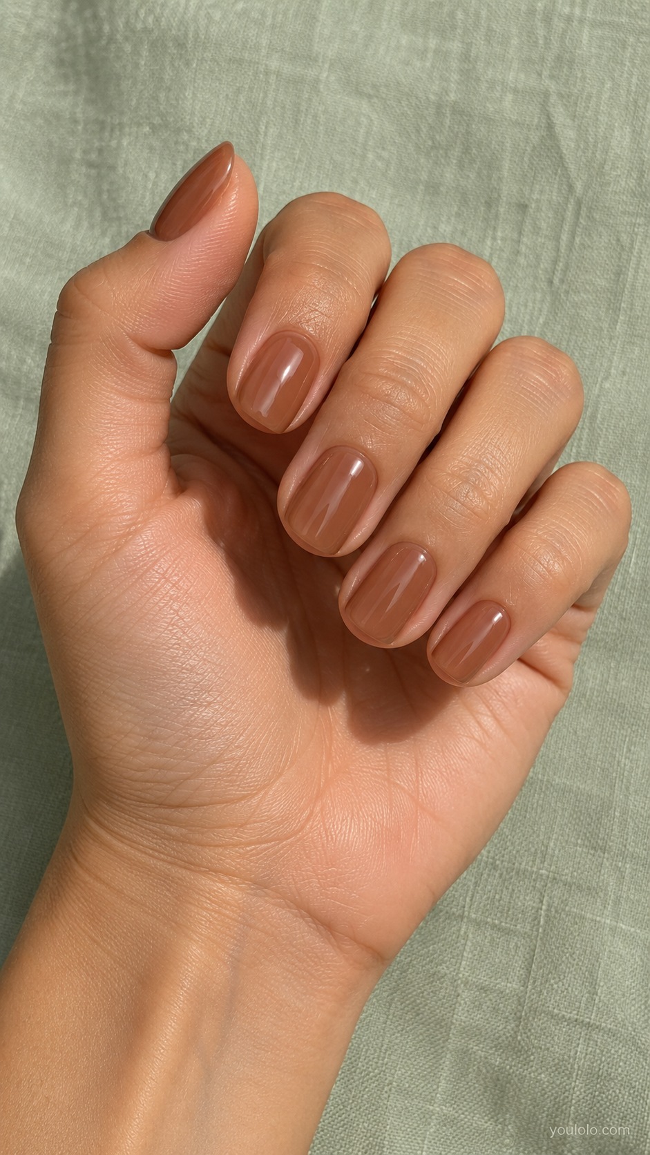 Milky Toffee Jelly — short squoval nails translucent milky toffee brown jelly gloss