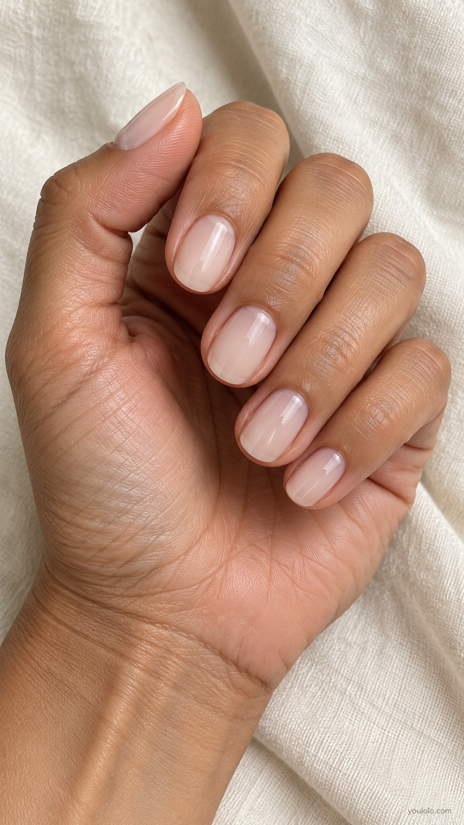 Short oval nails translucent warm pale ivory almond milk gloss