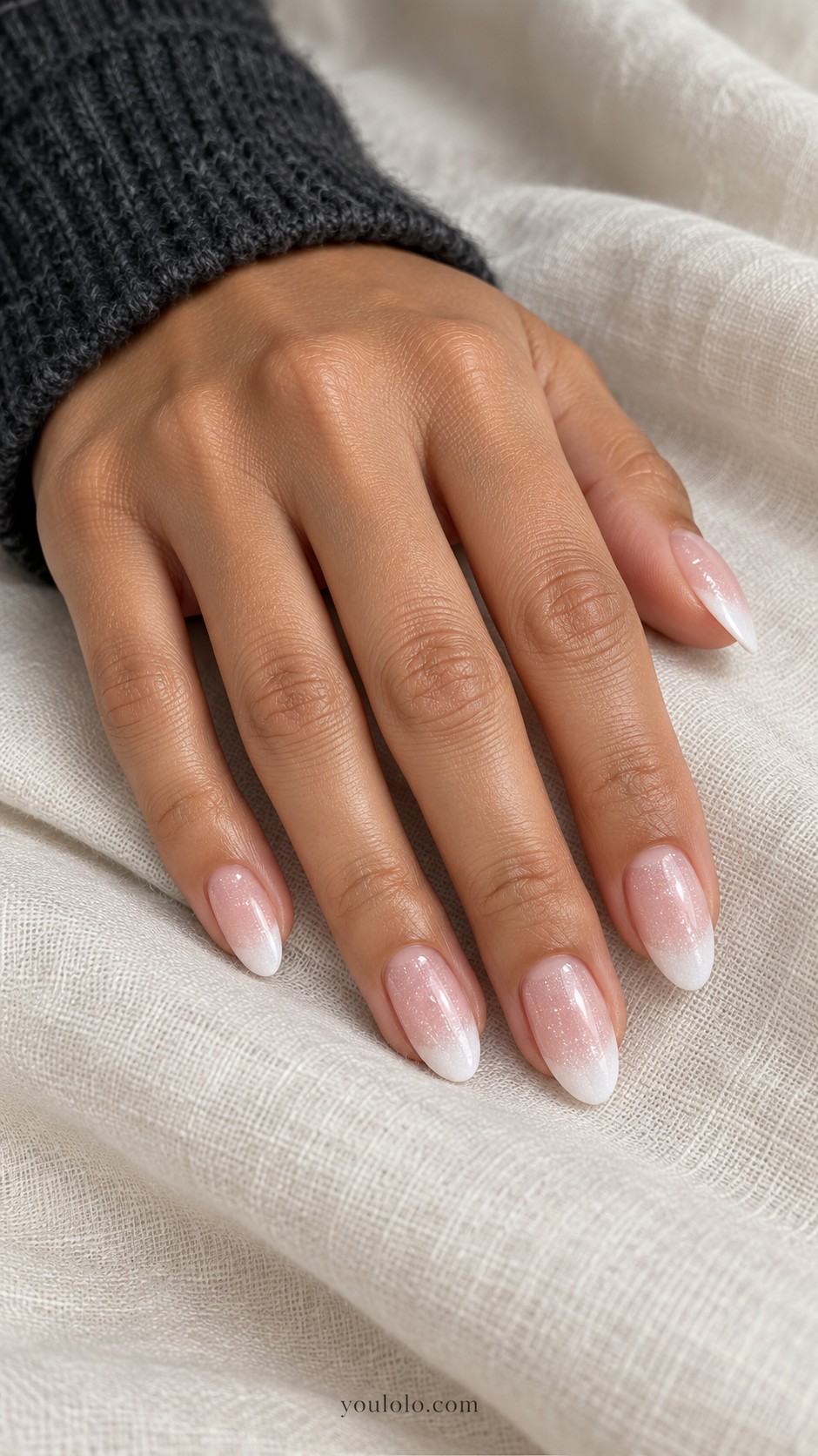 pink Christmas nails — Frosted Pink French
