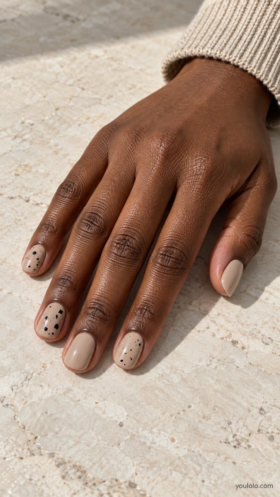 fall nail ideas — Mushroom Beige with Black Speckles