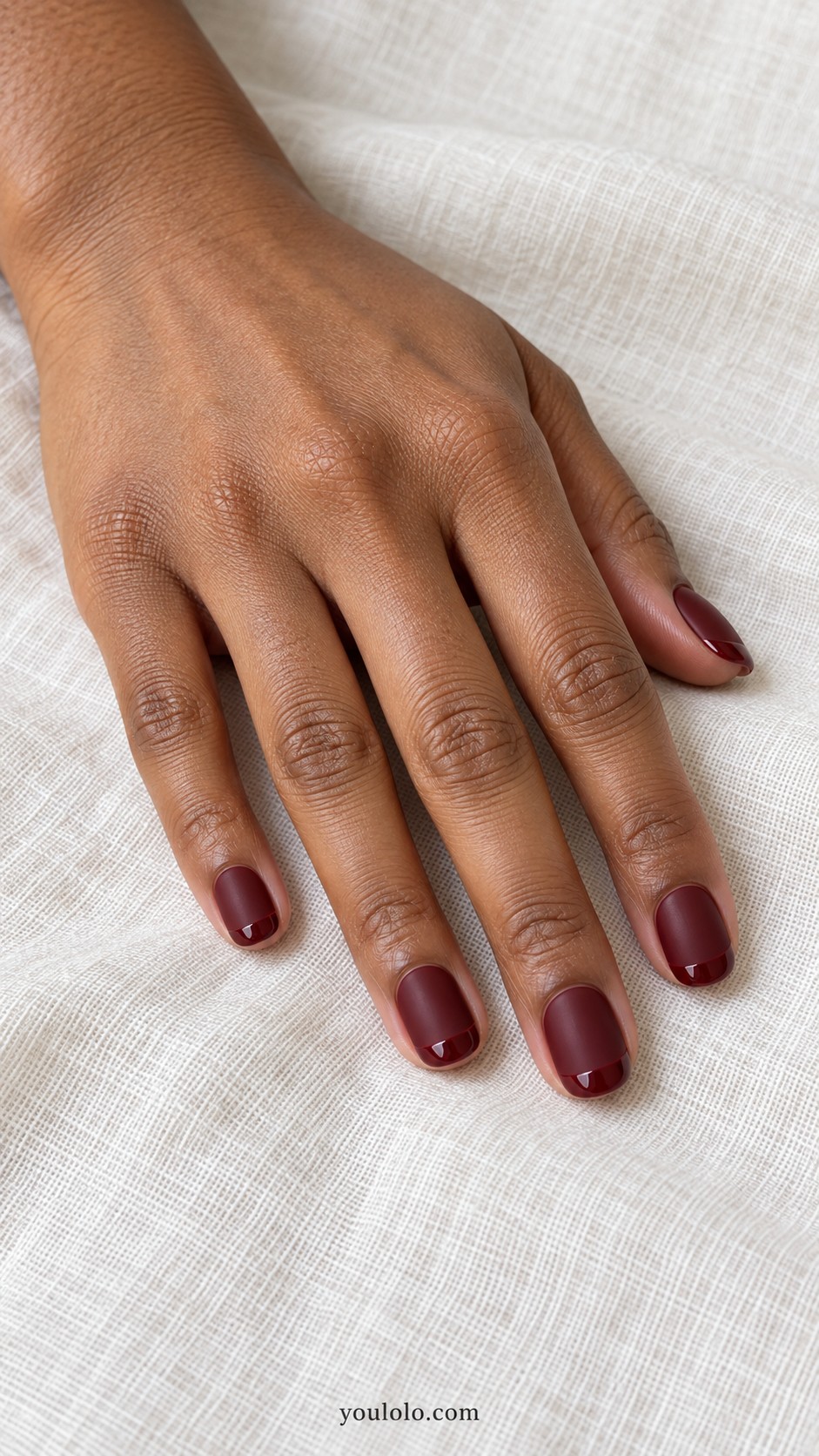 maroon nail art — Matte Maroon with Glossy Tips