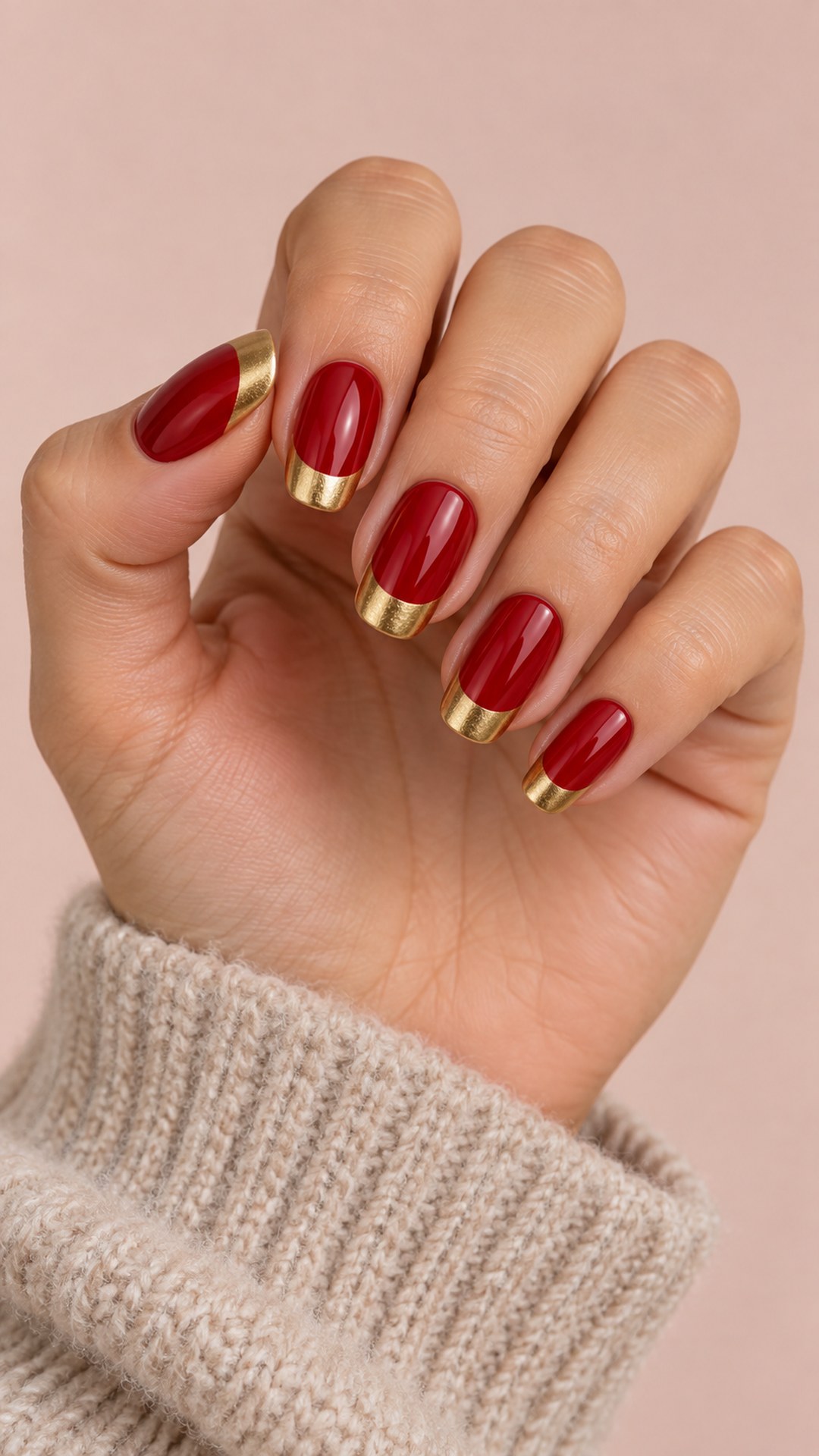 red and gold nails — Gold French on a Red Base