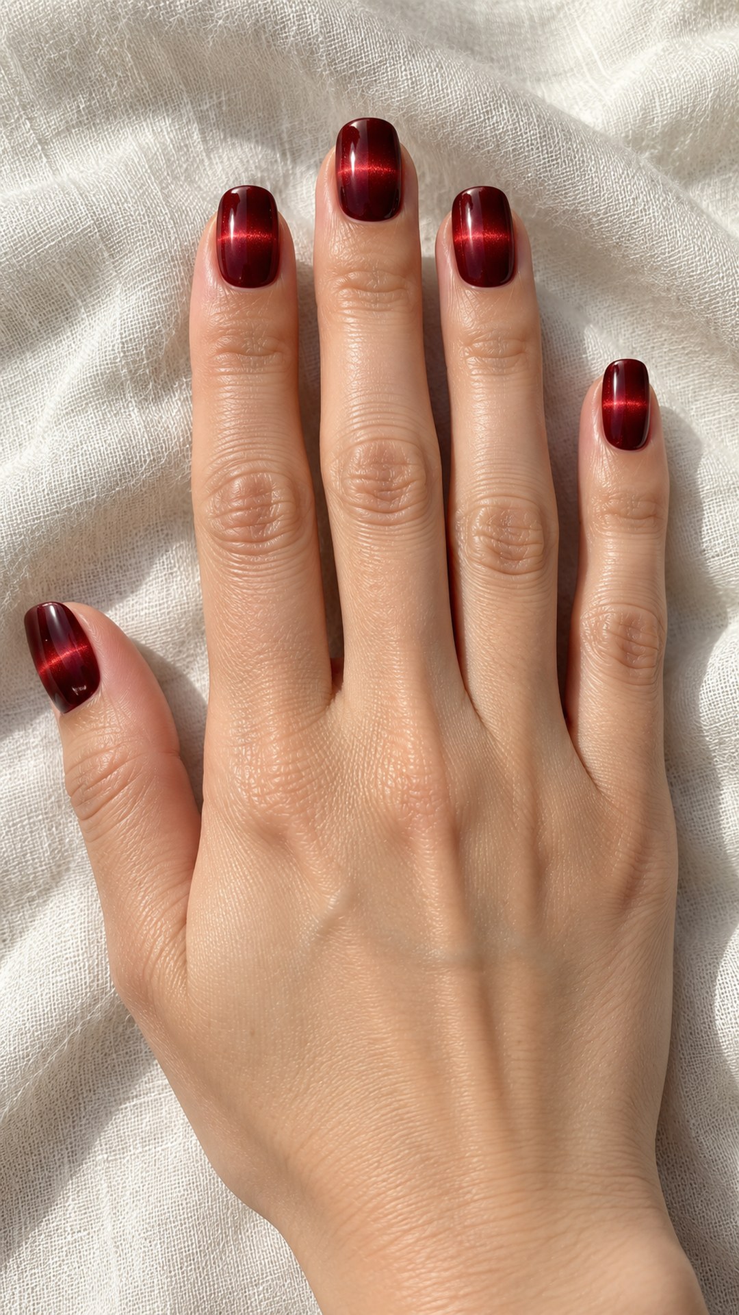 red cat eye nails — Horizontal Scarlet Band