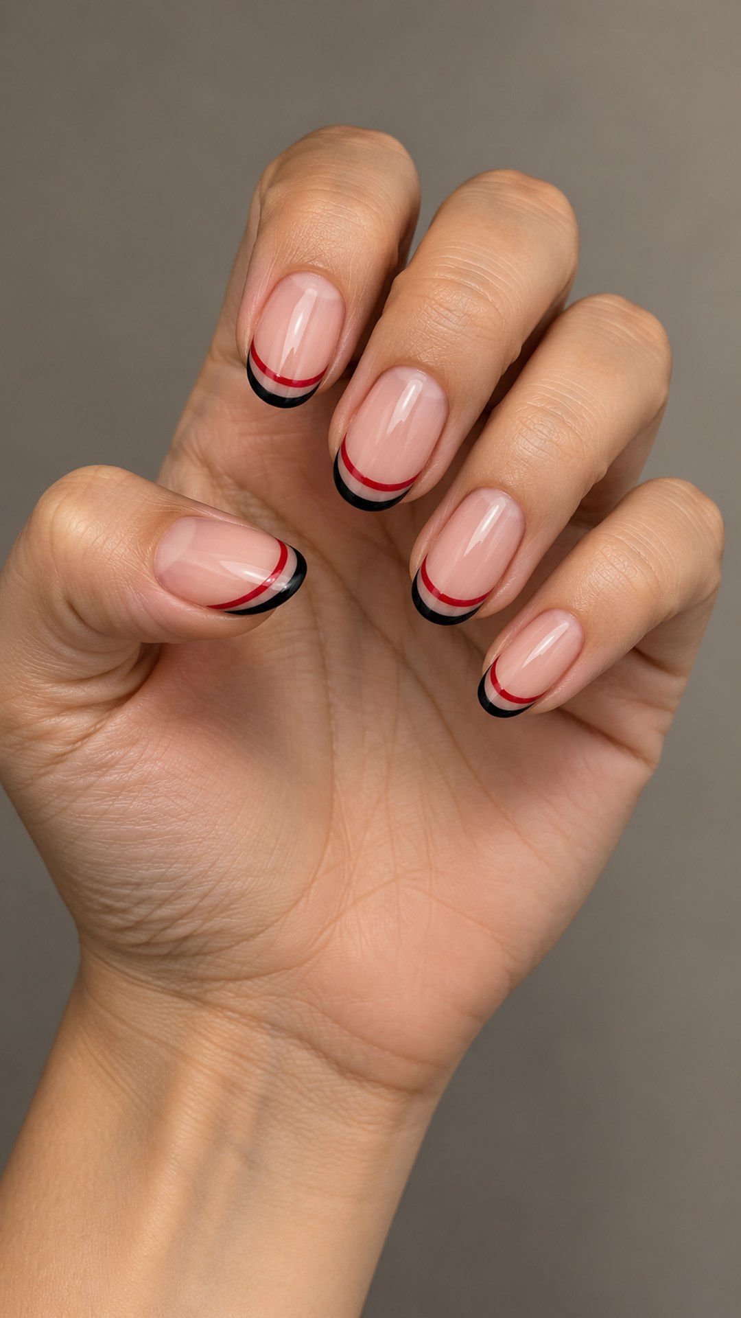 black and red nails — Nude Double French in Red and Black