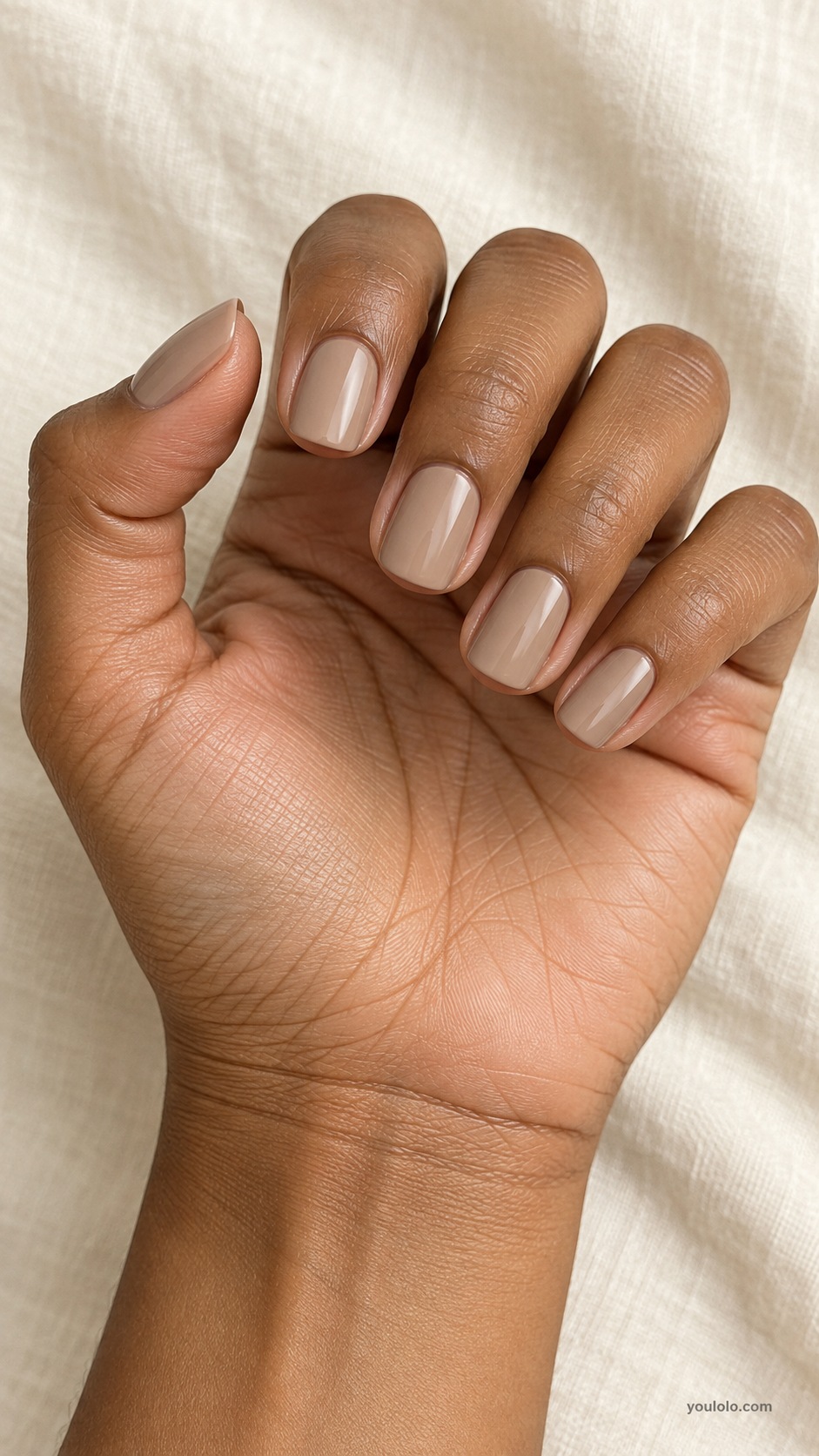 Sandstone Soft Squares — short soft square nails pale sandstone beige brown satin finish
