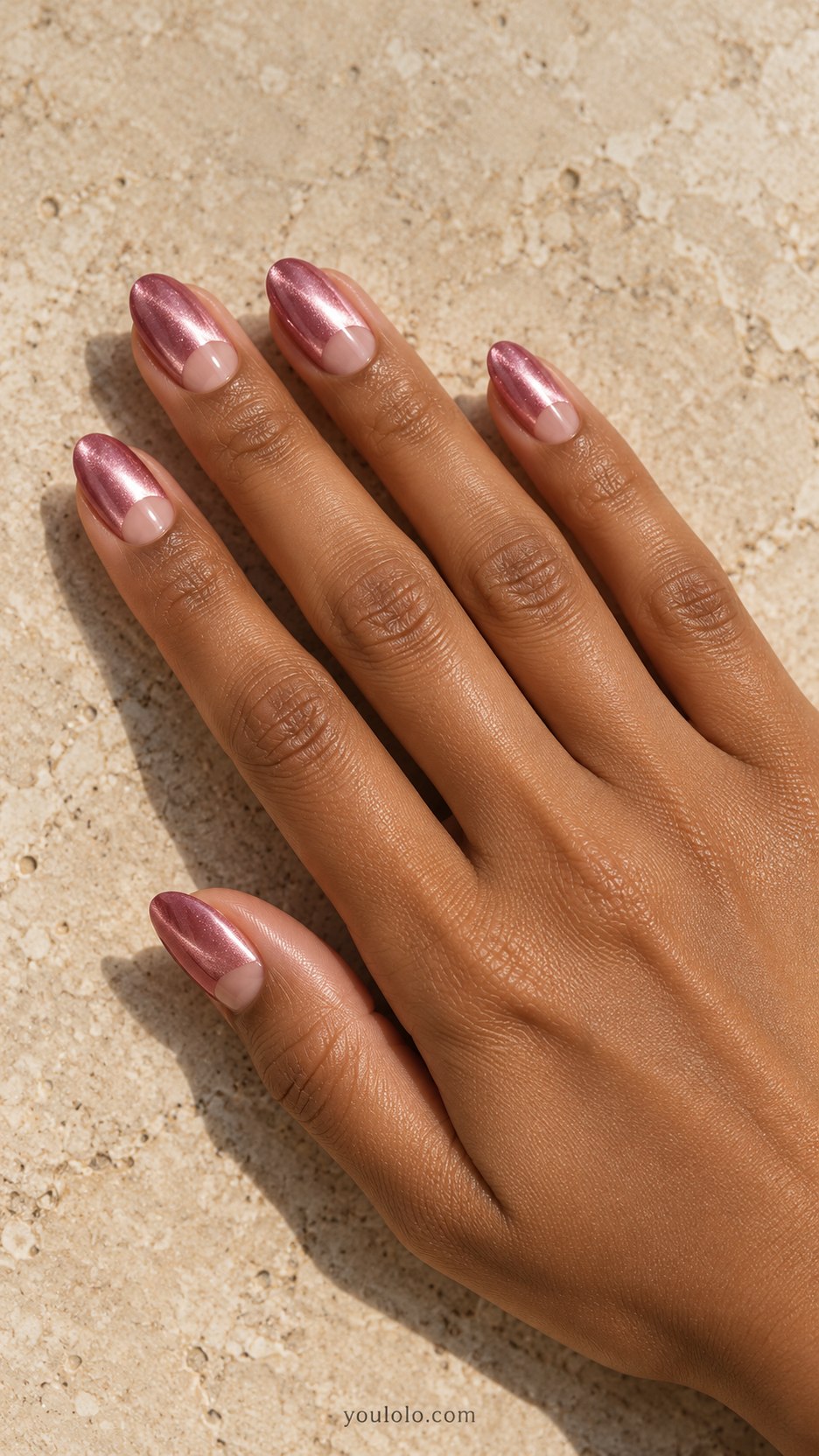 Rose Velvet Half Moons: medium oval rose magnetic nails, clean nude half-moon at base and luminous pink velvet body