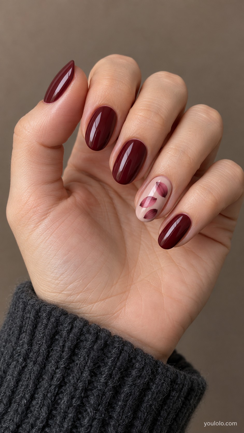 maroon nail art — Maroon and Rose Petals