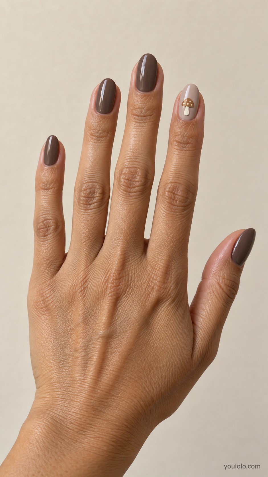 autumn nails — Mushroom Motif on Taupe