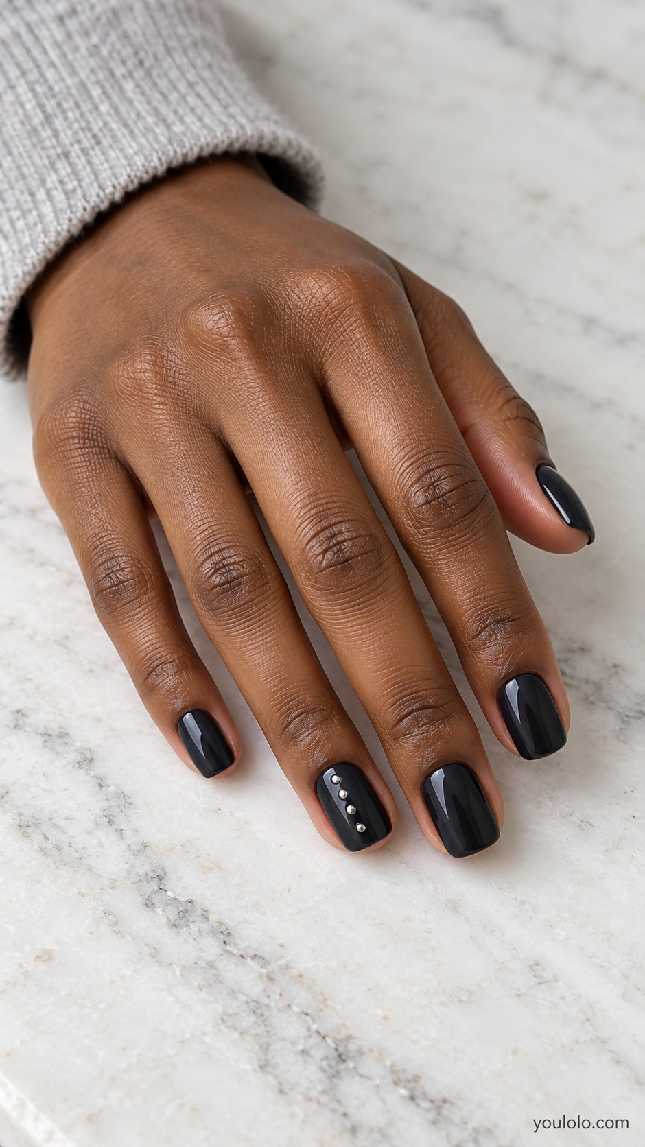 winter nails — Charcoal with Silver Pin Dots