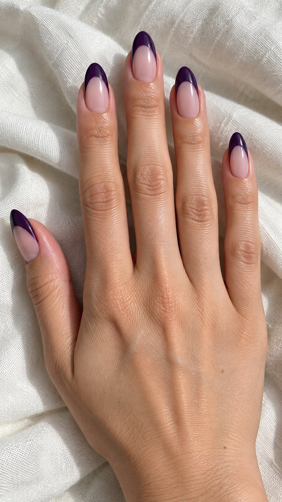 dark purple nails — Deep Purple French on Almond Nails