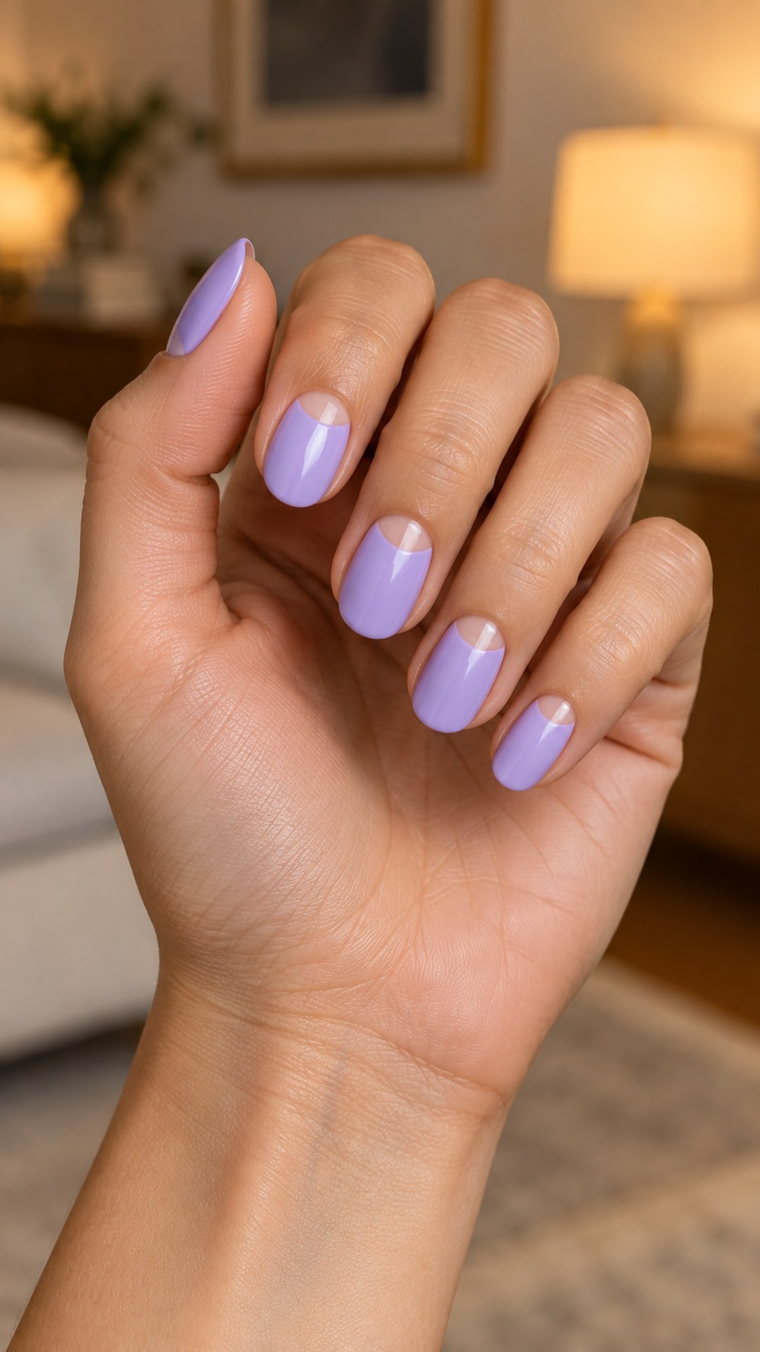 purple nail designs — Lilac Half Moons