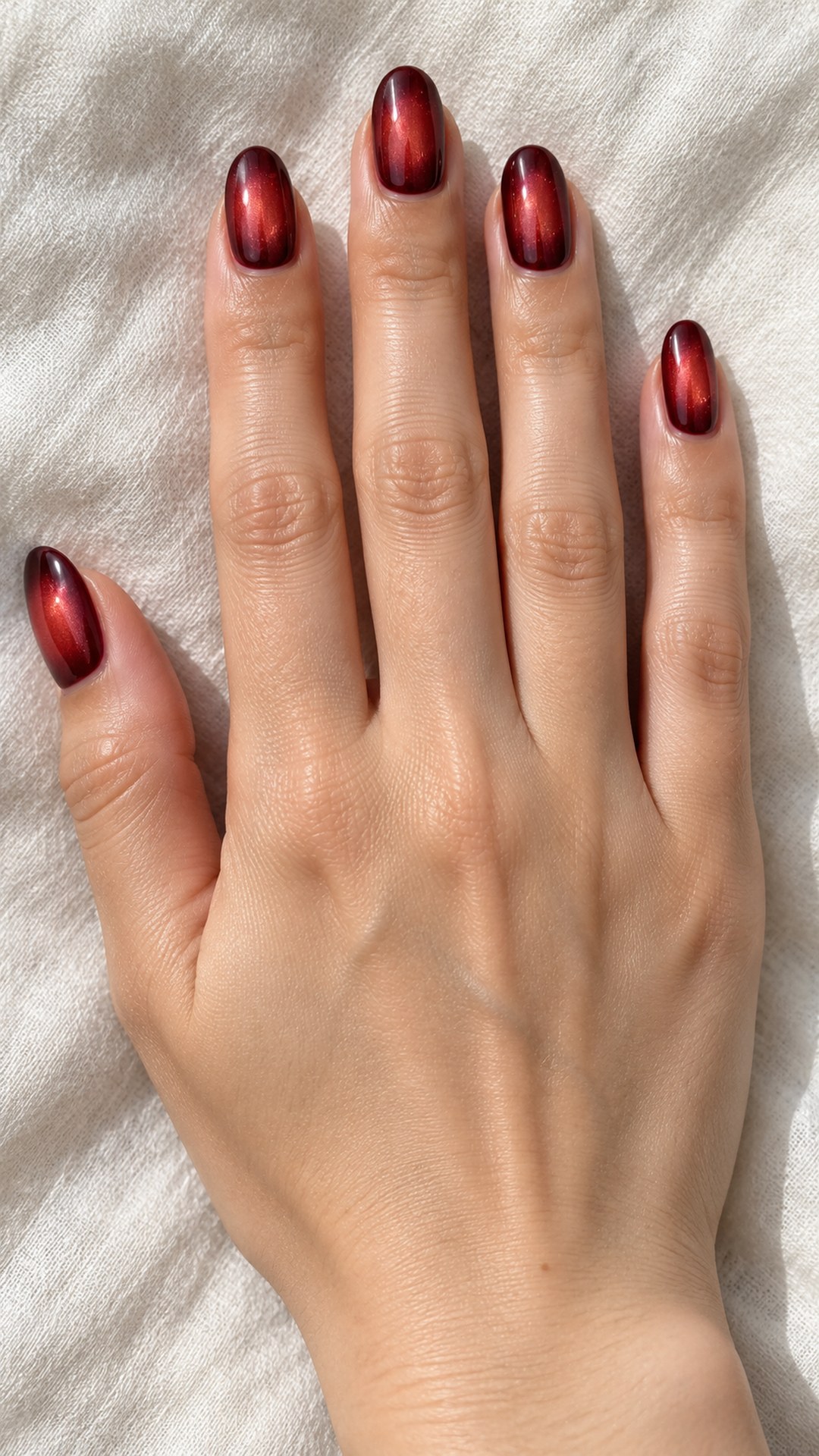 red cat eye nails — Soft Red Halo Glow