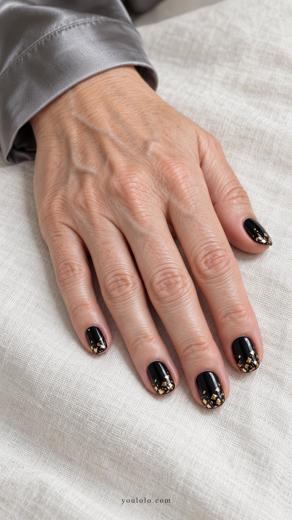 New Year nails — Black with Gold Foil Tips