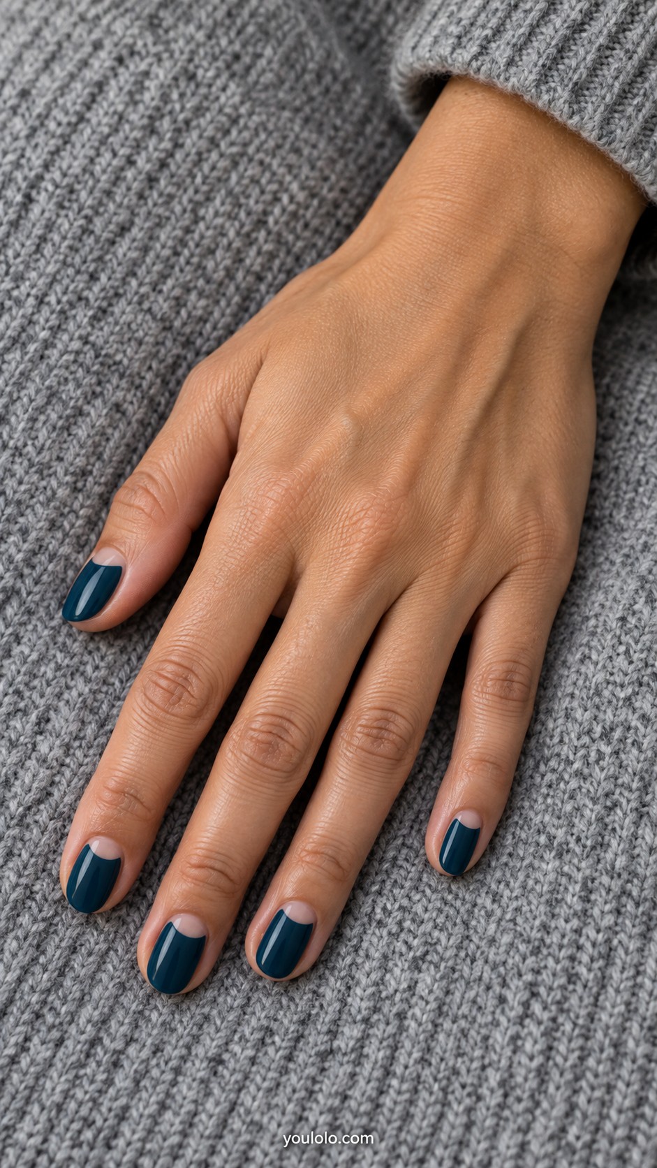 Dark Nails — Deep Teal with an Open Crescent