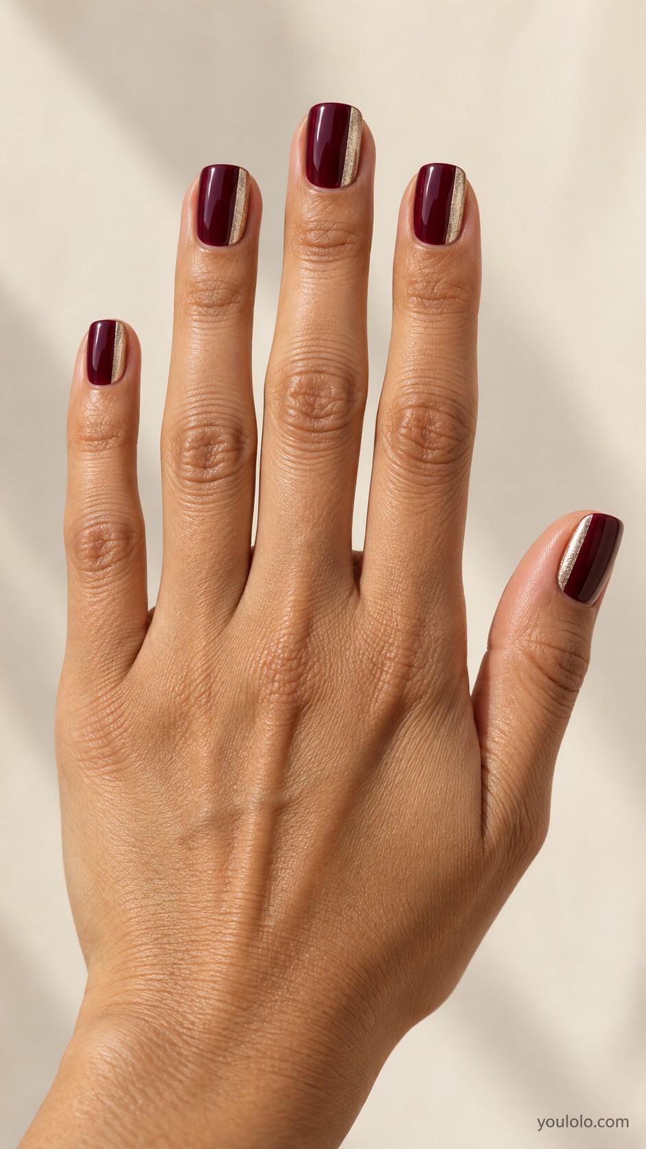 maroon nail art — Maroon with Champagne Side Panels