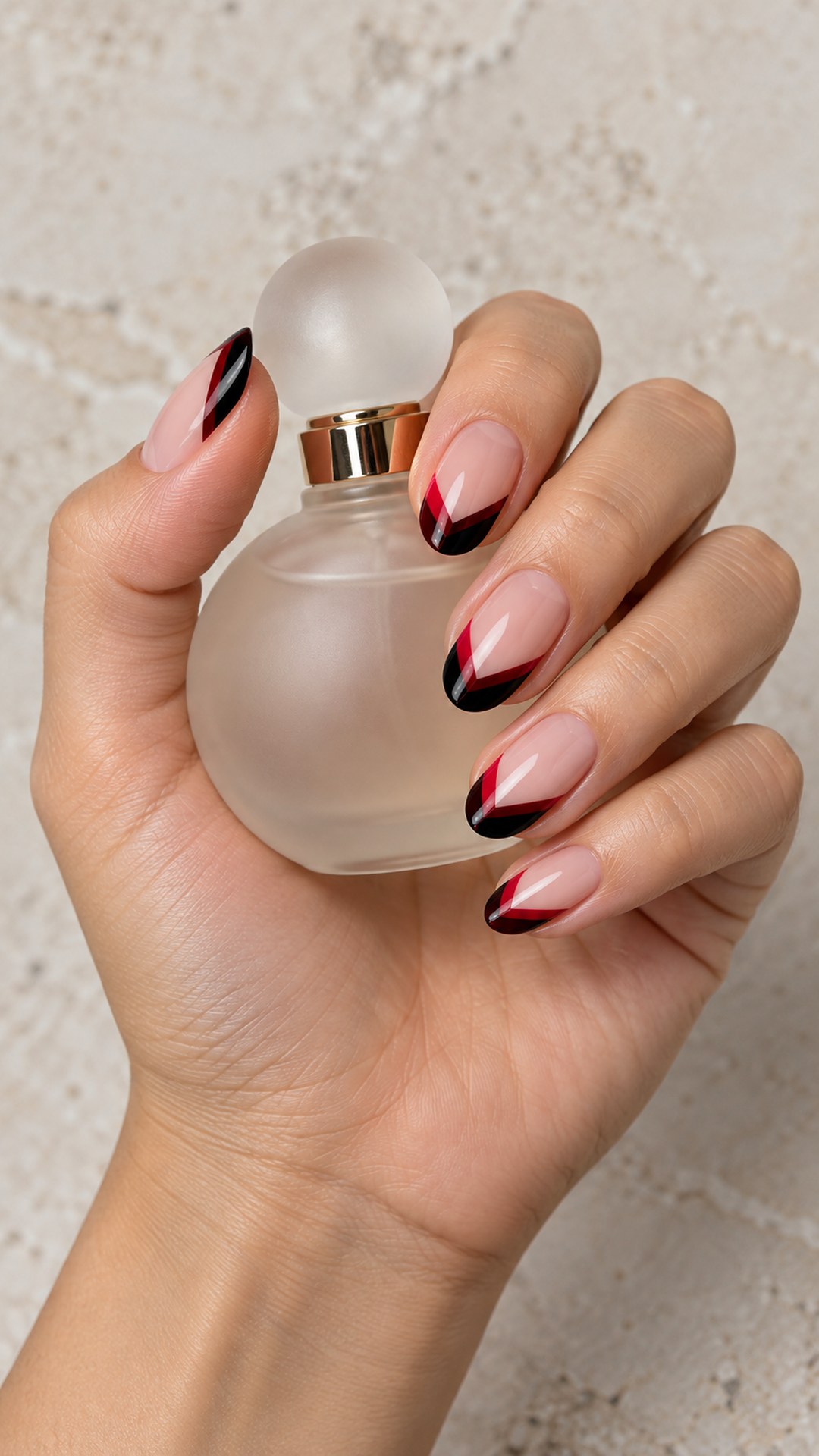black and red nails — Red and Black Chevron French