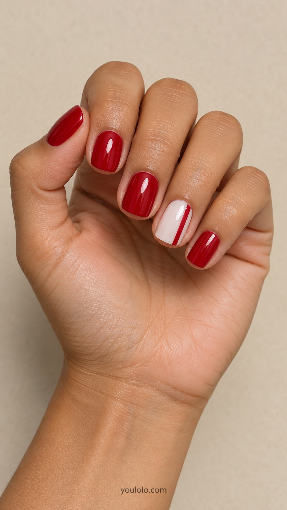 Simple Christmas Nails — Candy-Stripe Side Accent