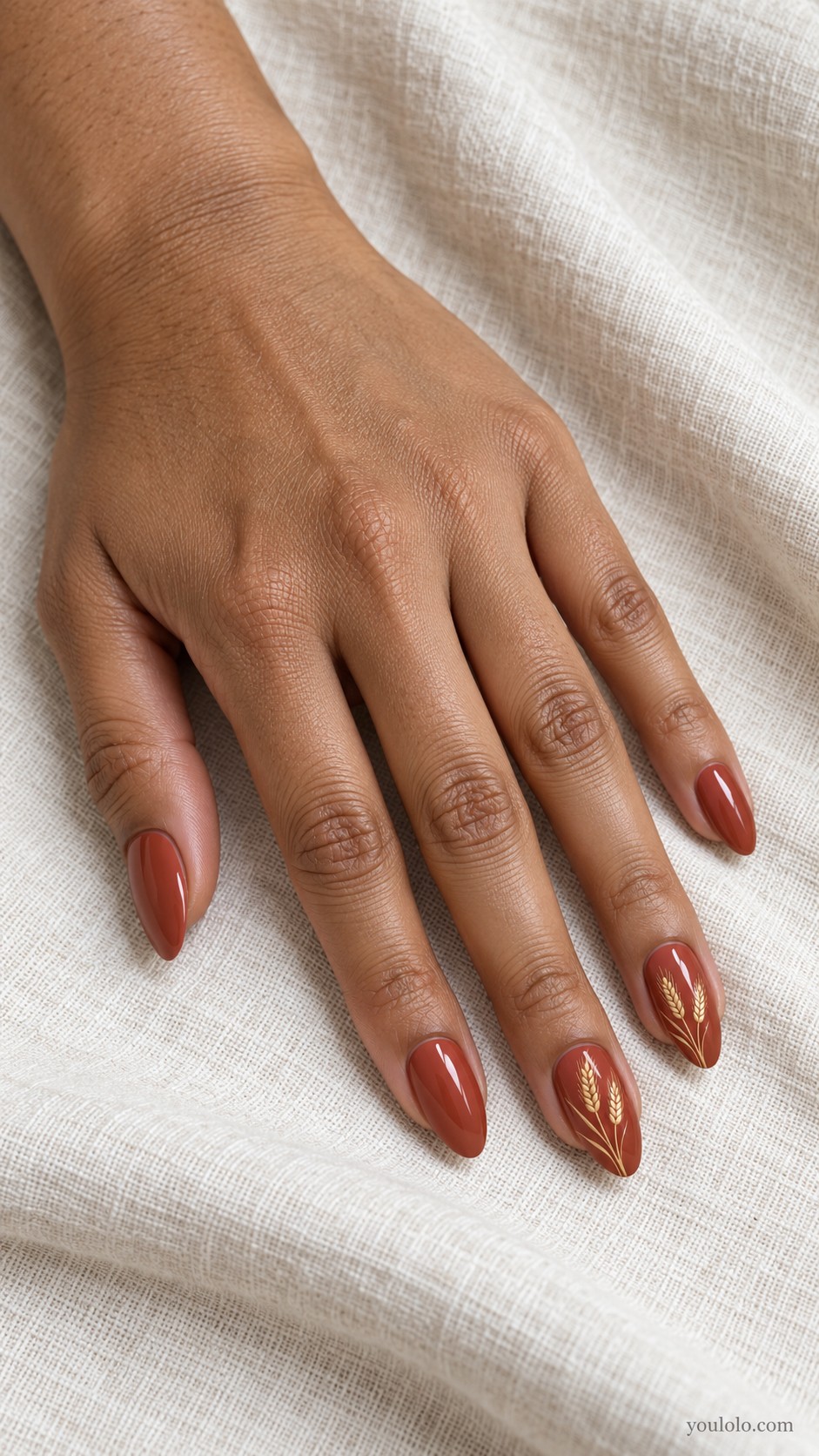 autumn nails — Terracotta with Wheat Stems