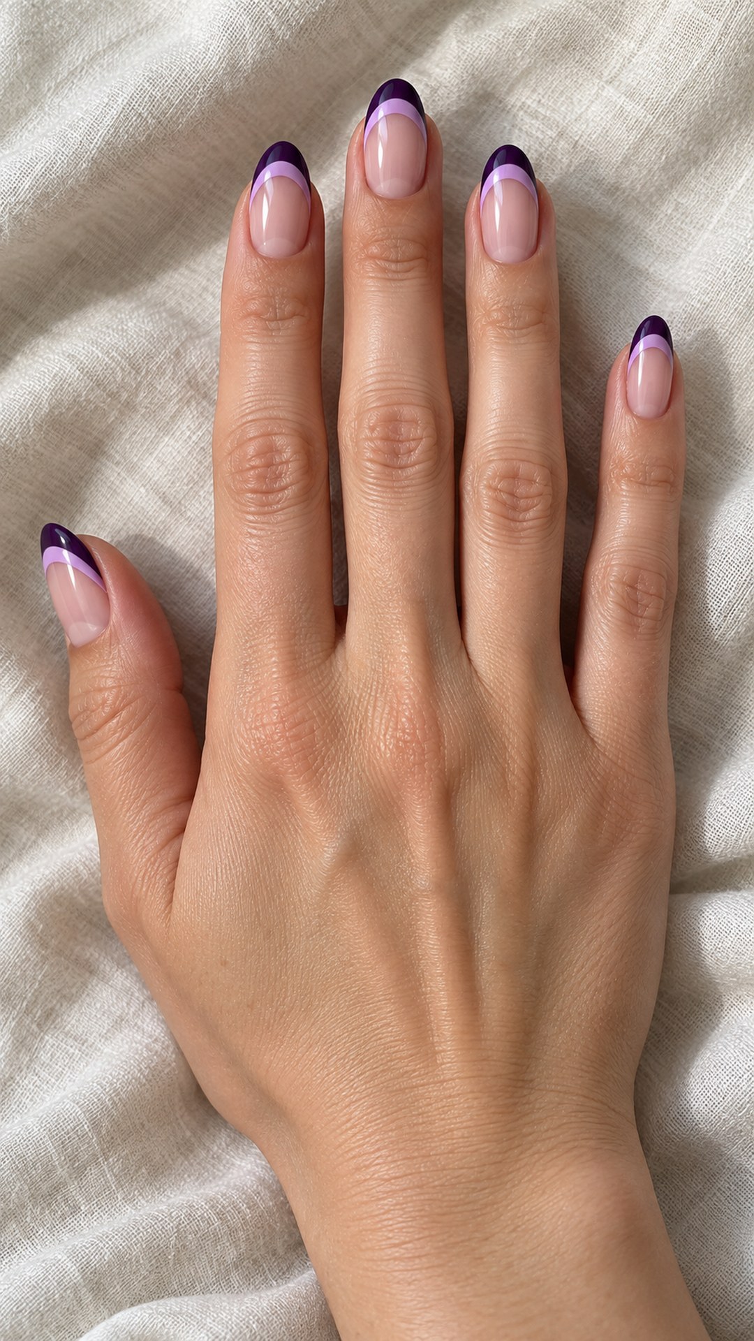 dark purple nails — Purple and Lilac Double French