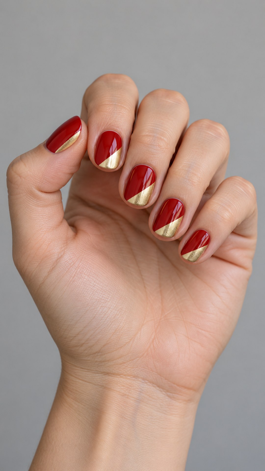 red and gold nails — Red and Gold Diagonal Split