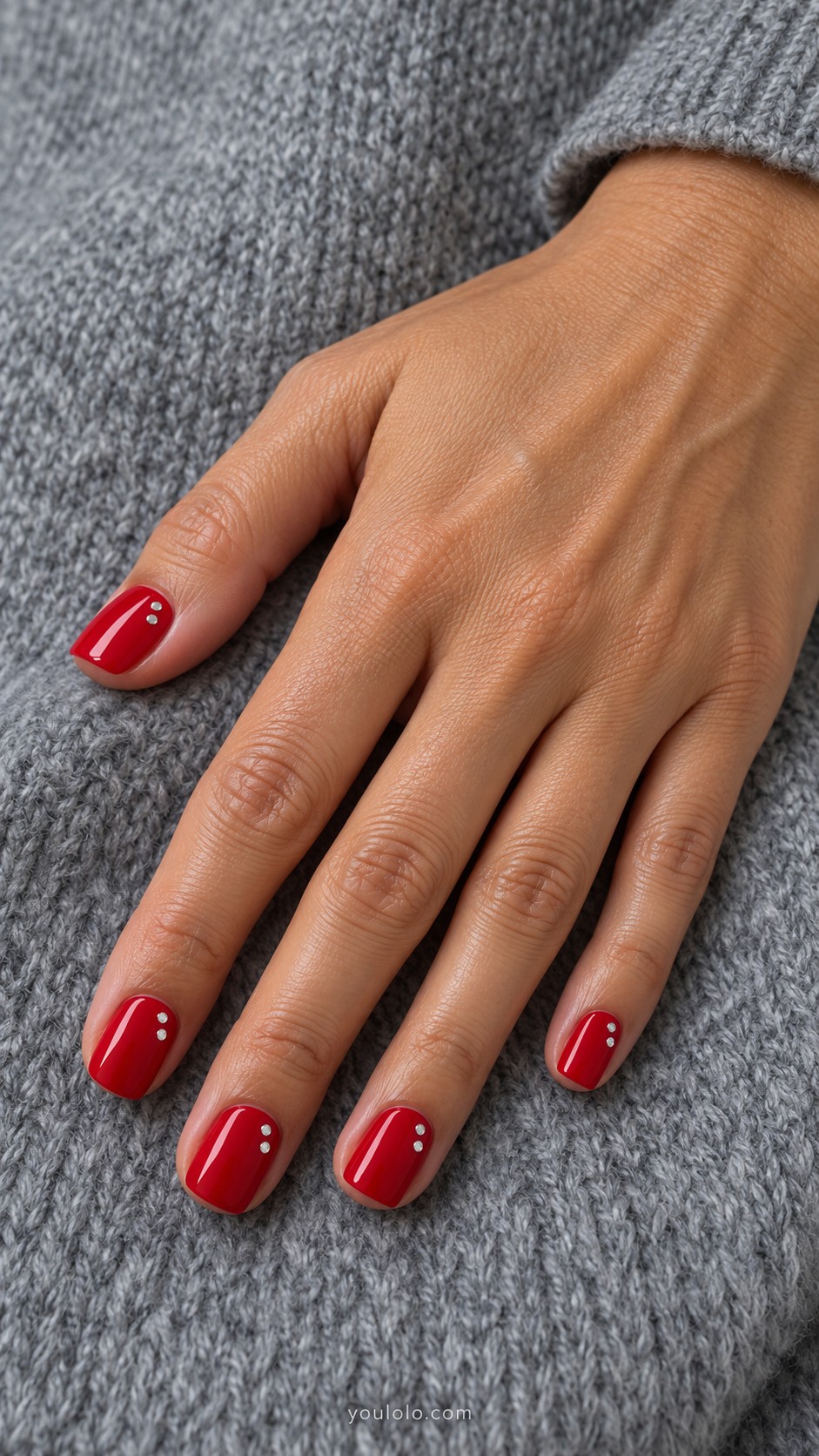 Cherry Red Nails — Cherry Cream with Silver Dot Pairs