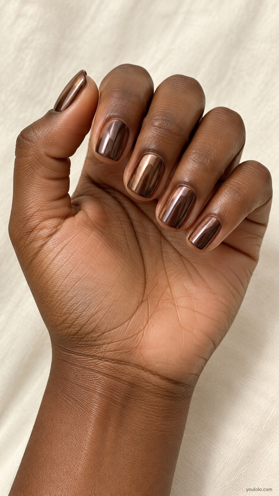 Rose Bronze Square — short soft square rose bronze brown chrome mirror finish no pink base