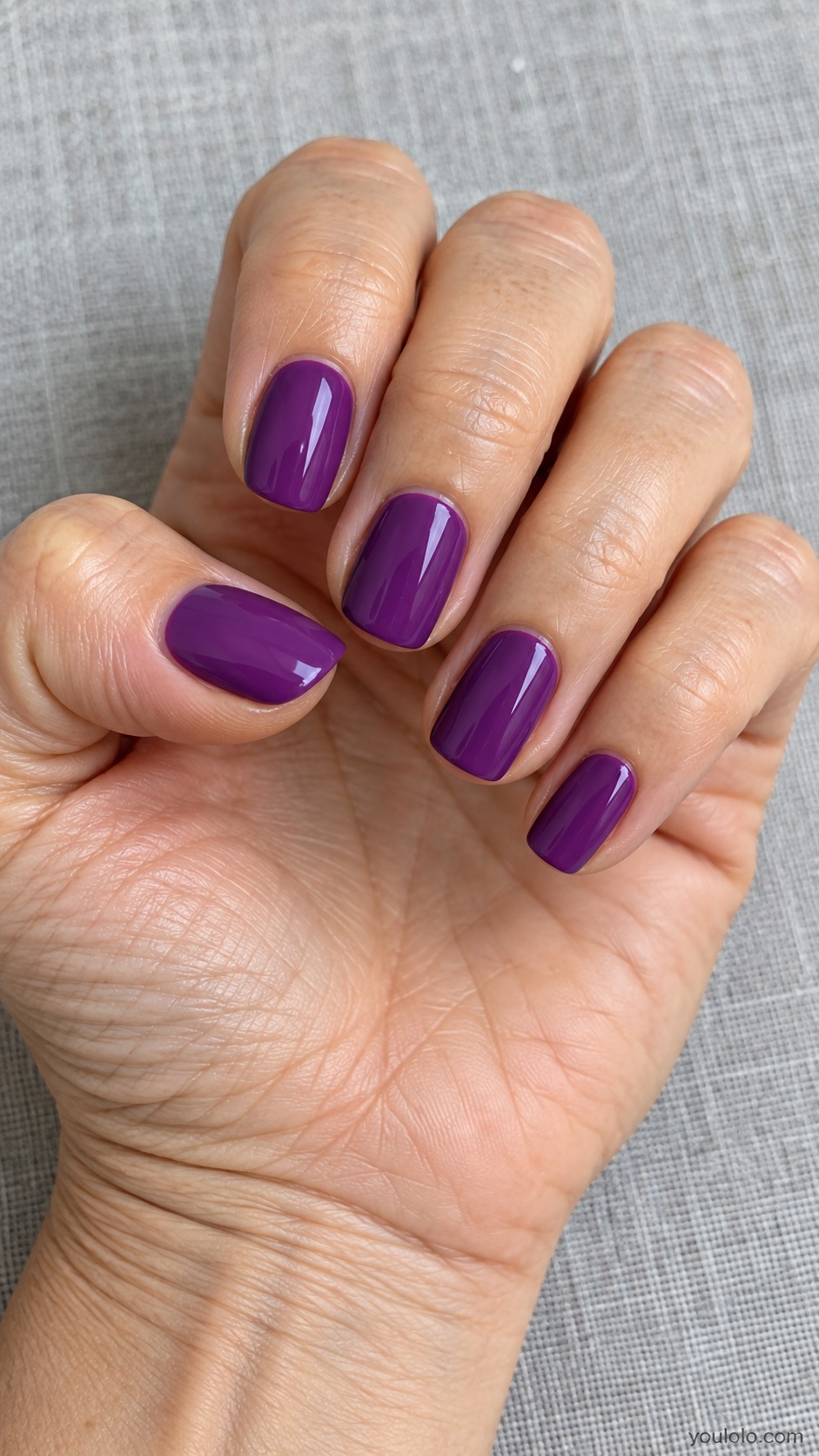 Medium rounded square nails saturated medium grape purple cream gloss
