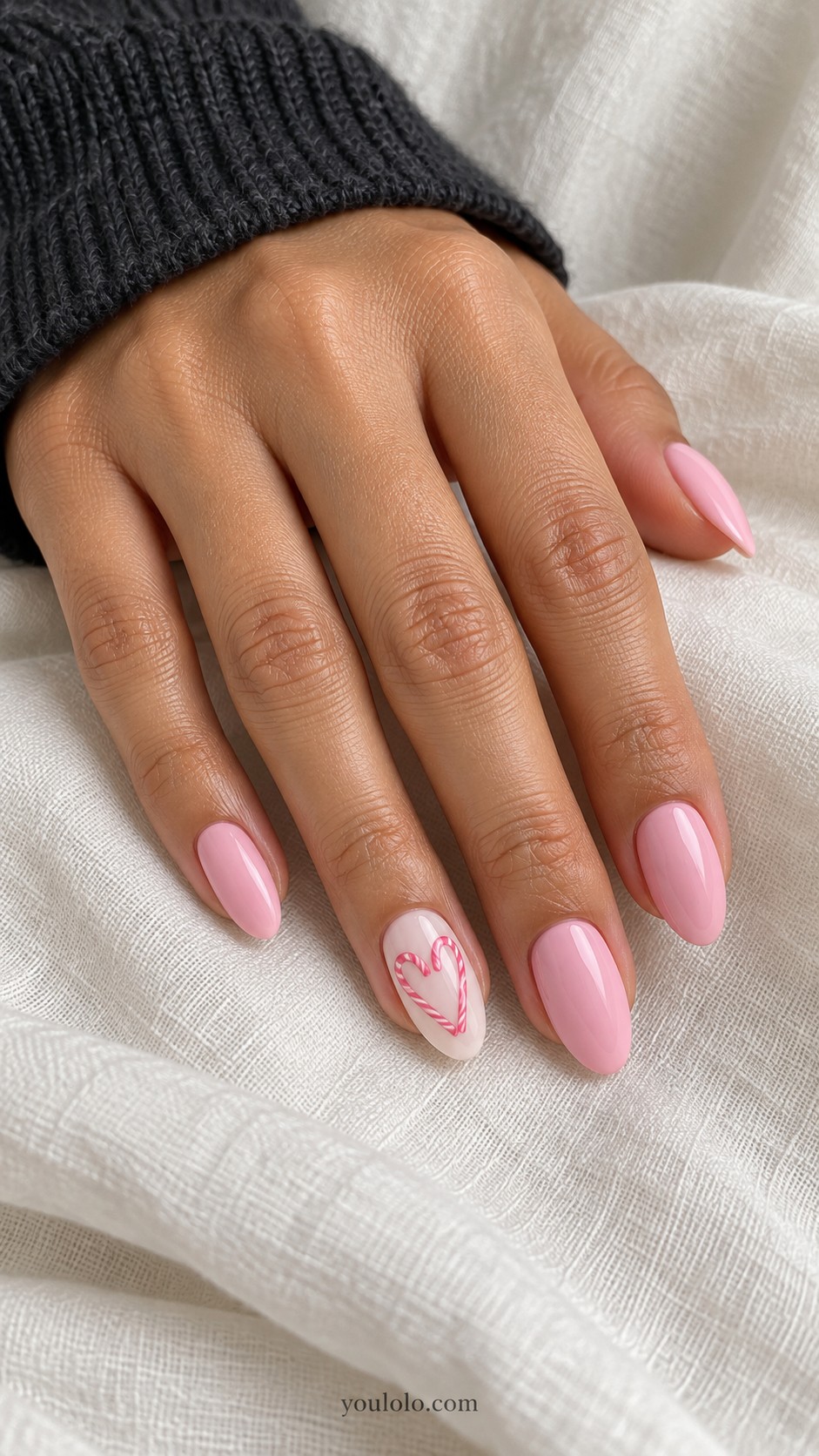 pink Christmas nails — Pink Candy-Cane Heart