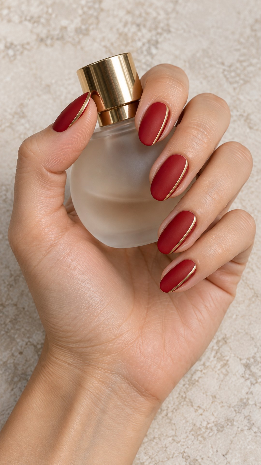 red and gold nails — Matte Red with a Gold Side Line