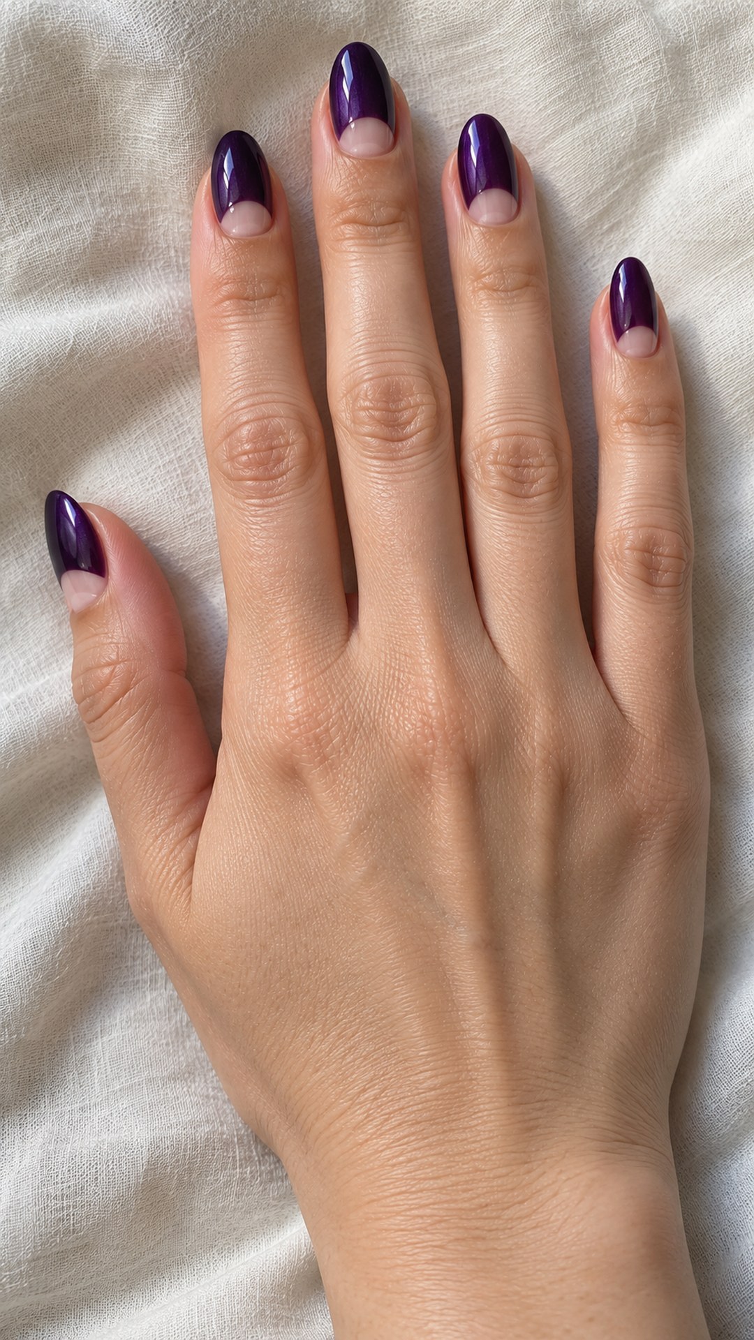 dark purple nails — Purple Half-Moon Manicure