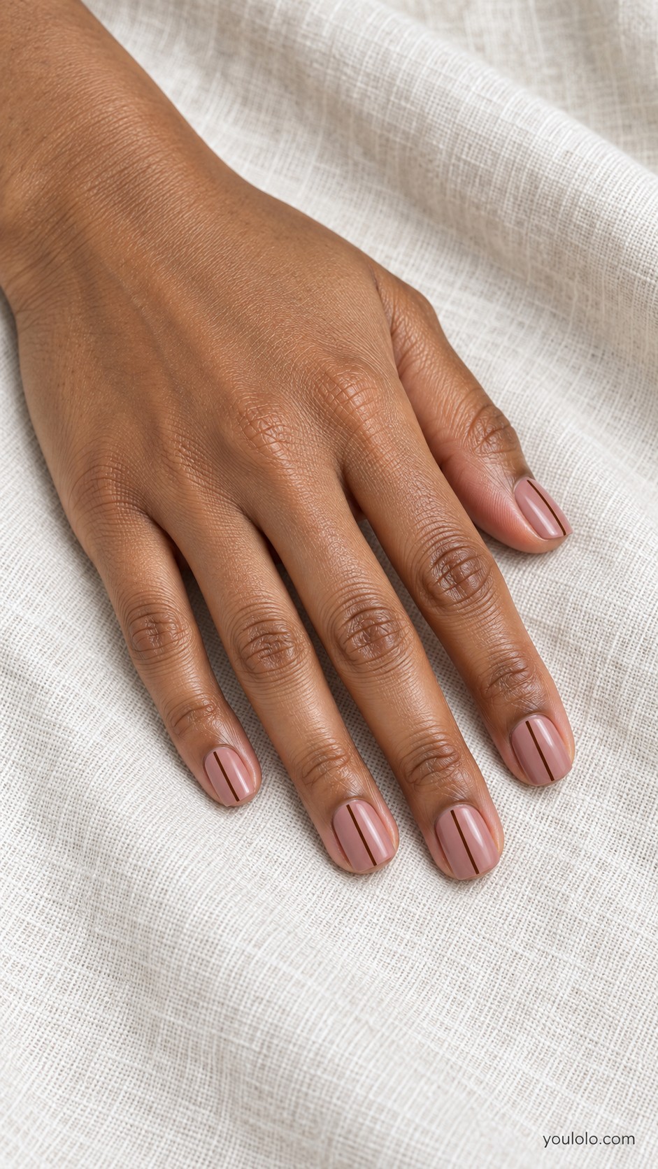fall nail ideas — Dusty Rose with Brown Pinstripes