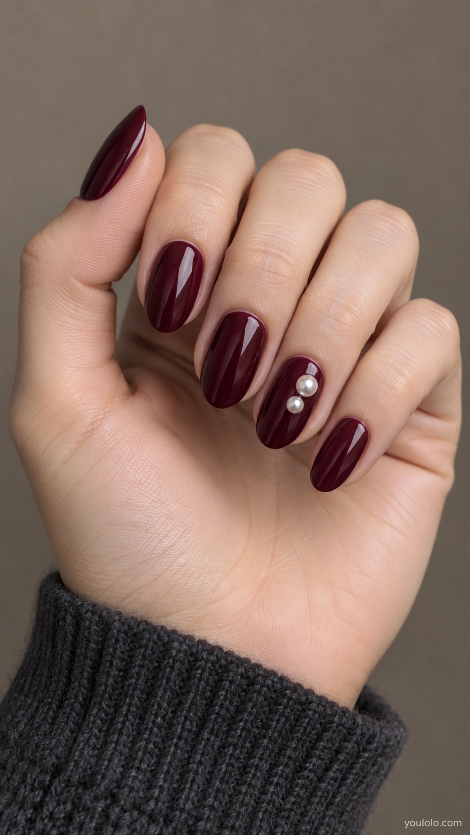 maroon nail art — Maroon with a Pearl Pair