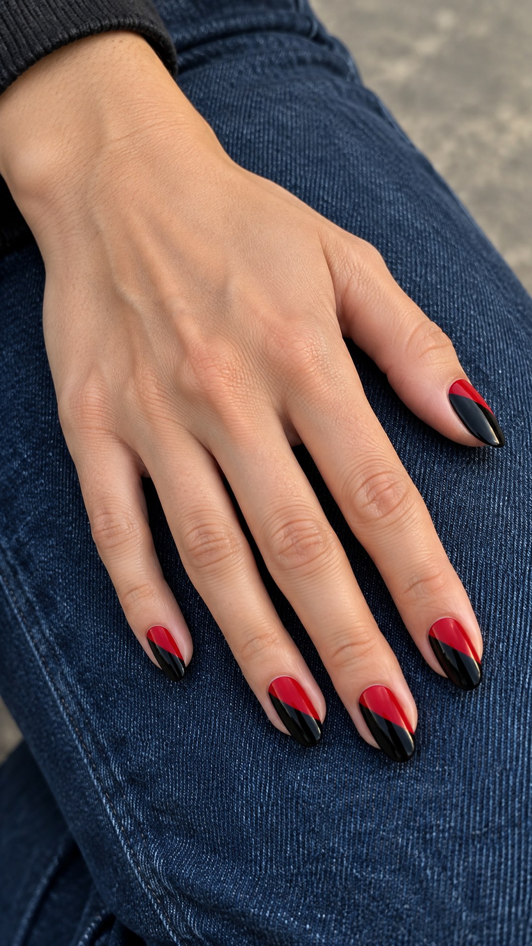 black and red nails — Diagonal Full-Nail Split