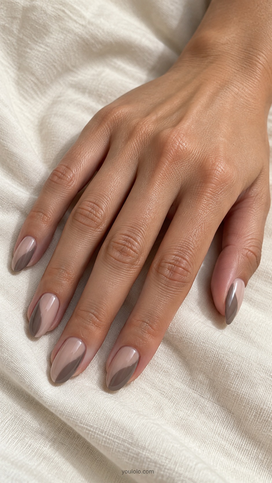 Taupe Side Sweep — medium almond sheer neutral beige nails broad cool taupe curved side panels
