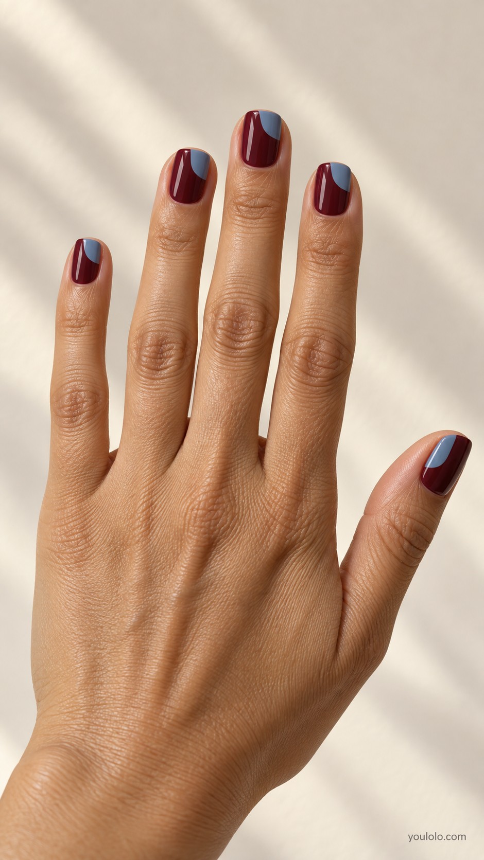 maroon nail art — Maroon and Dusty Blue Blocks
