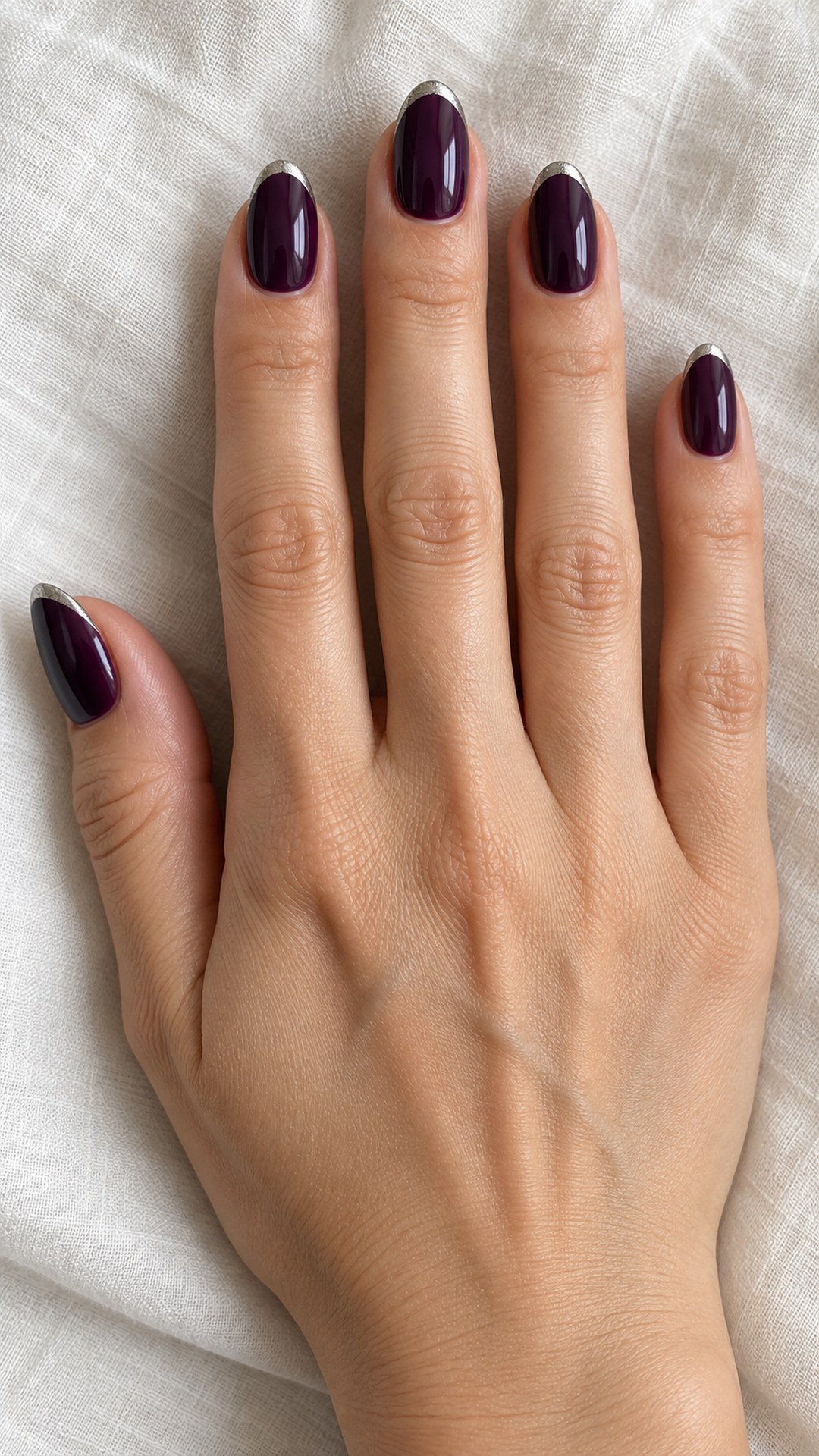 dark purple nails — Dark Purple with Silver Micro Tips