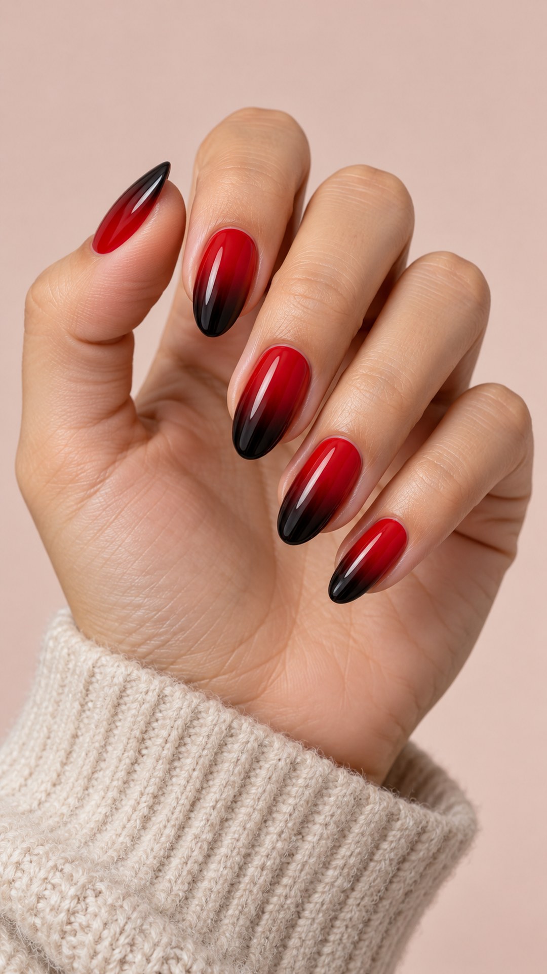 black and red nails — Red to Black Tip Ombre