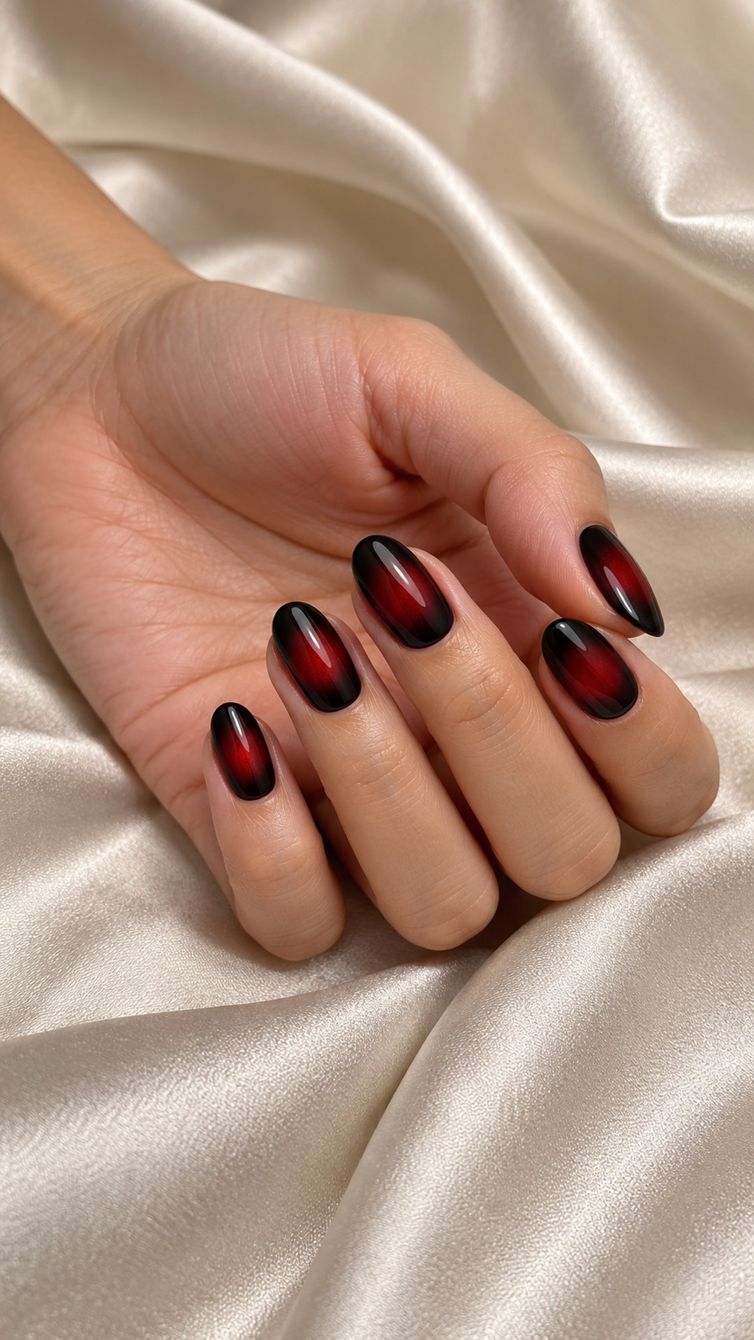 black and red nails — Black Base with a Red Center Glow