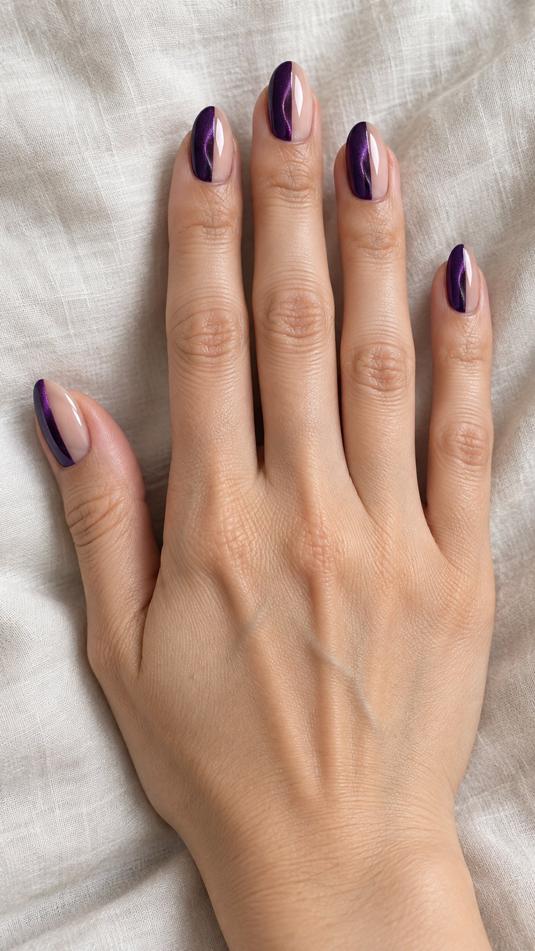 dark purple nails — Dark Purple and Nude Split Nails