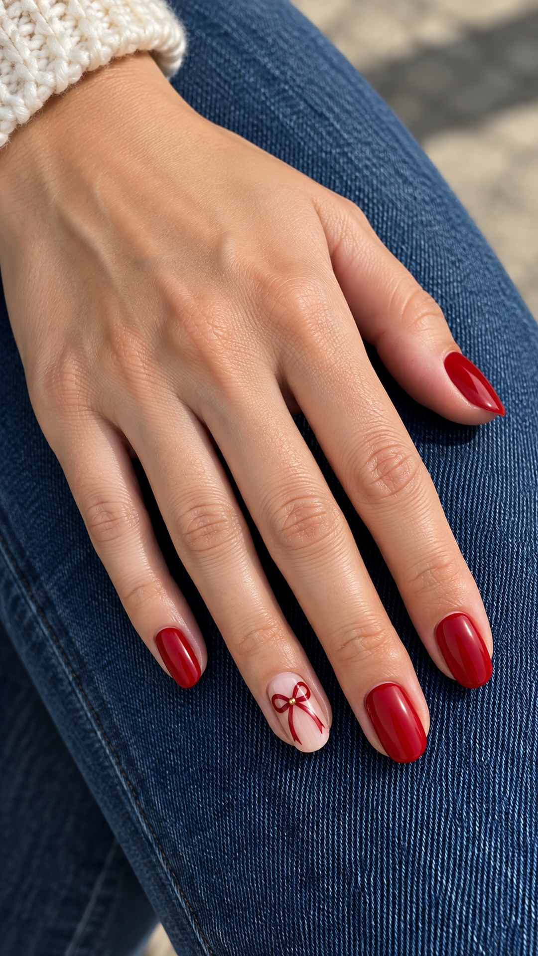 red and gold nails — Red Ribbon with a Gold Center