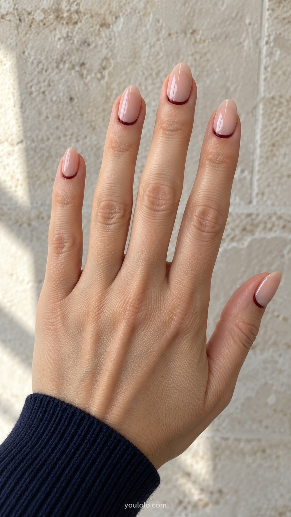 November nails ideas — Burgundy Cuticle Crescents