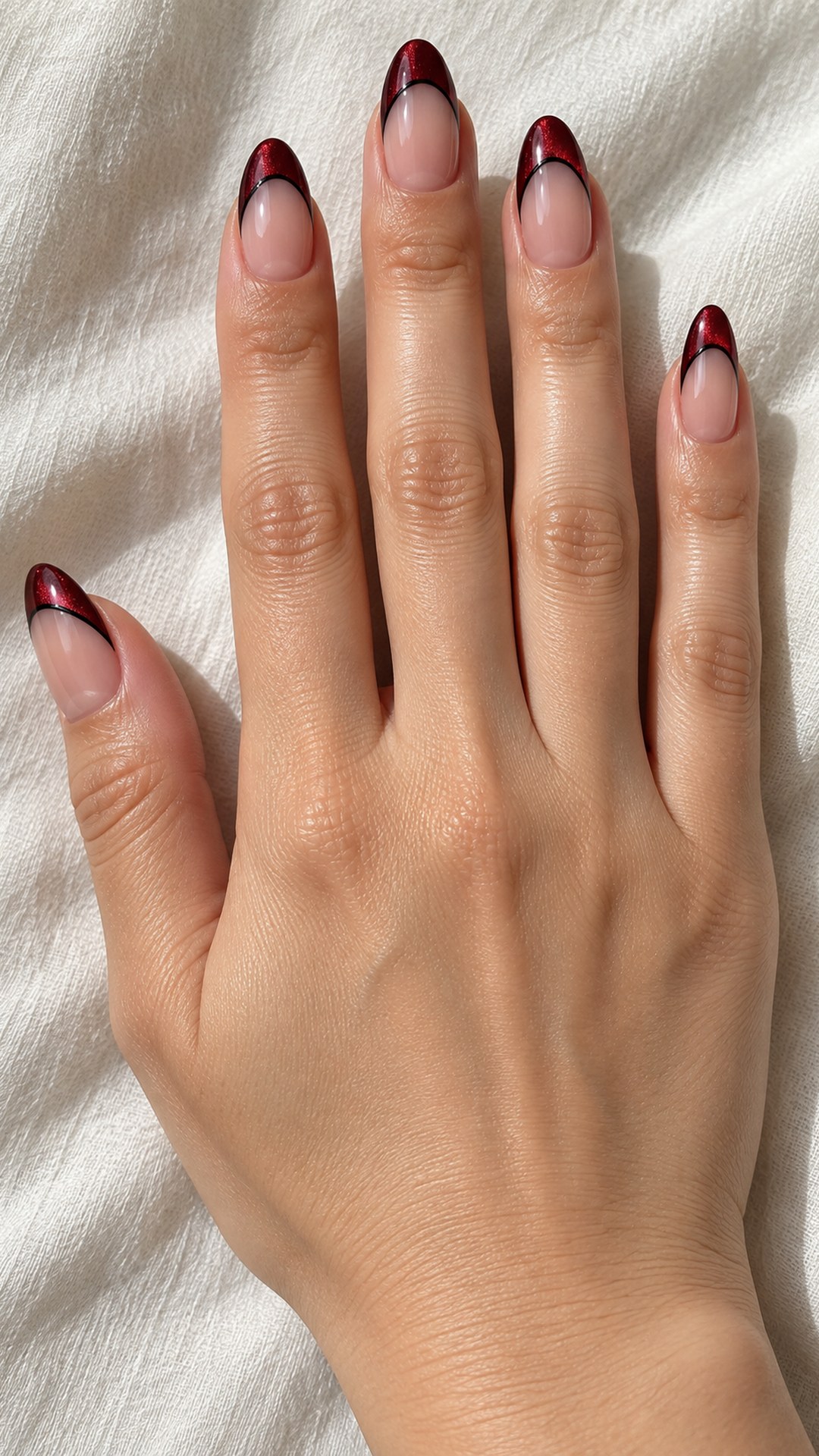 red cat eye nails — Cherry Cat Eye with a Black Outline