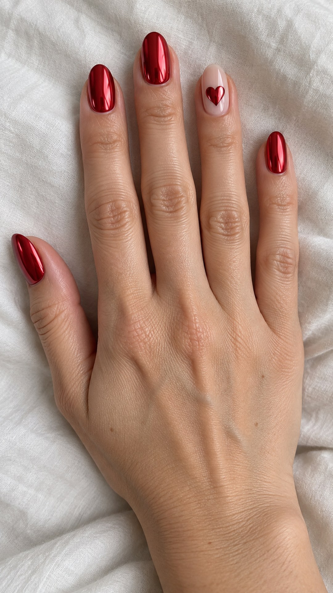 red chrome nails — Chrome Red Heart Accent