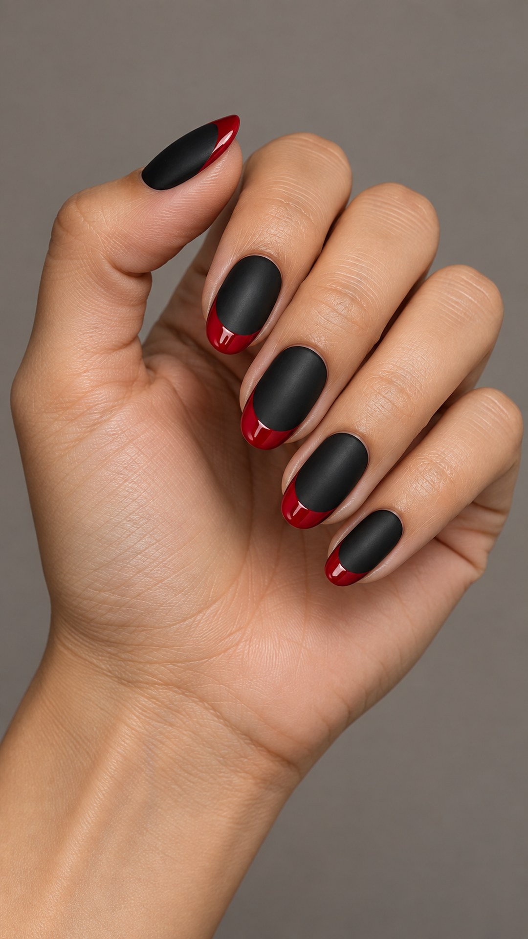 black and red nails — Matte Black with Glossy Red Tips