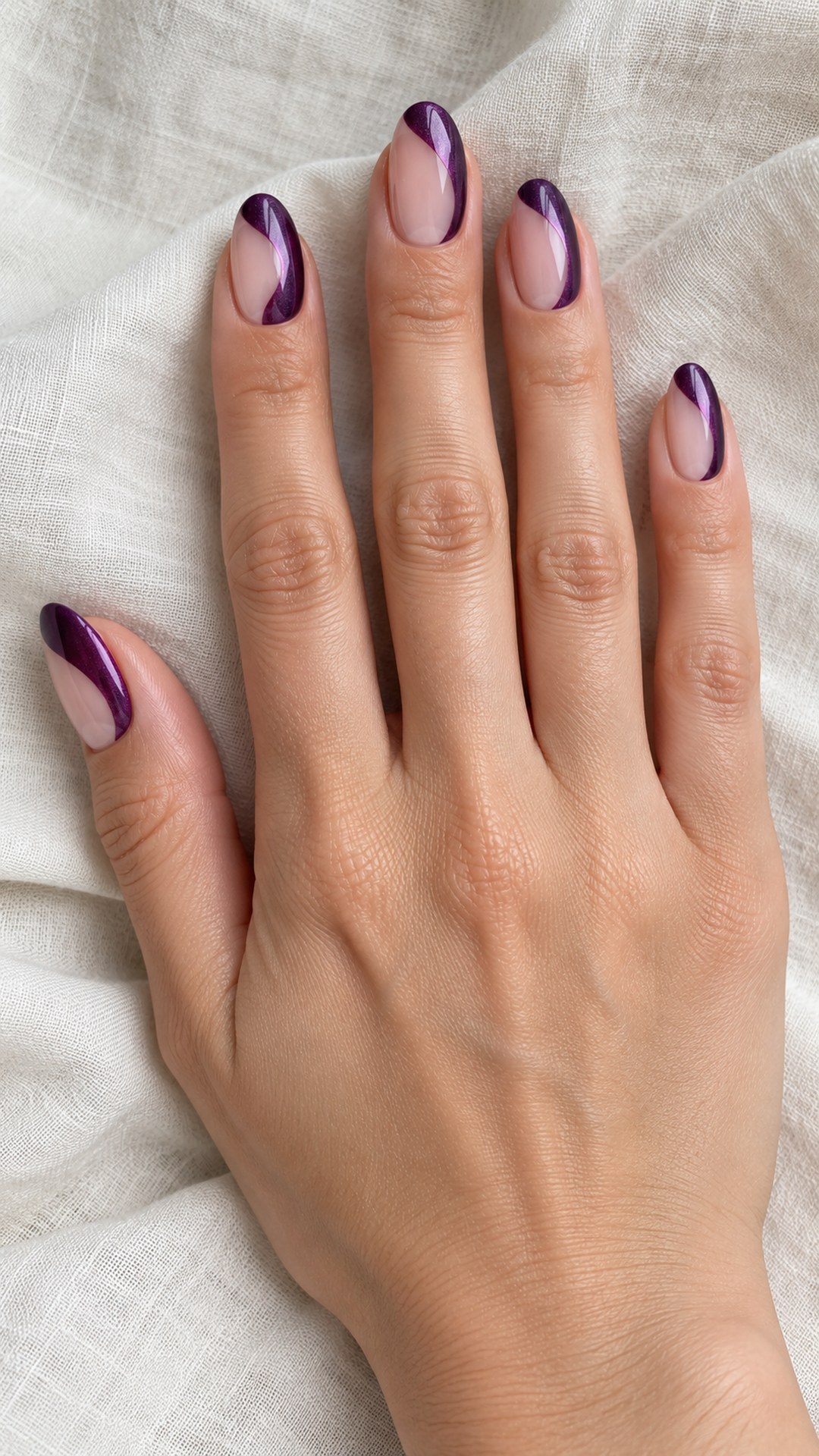 dark purple nails — Purple Negative-Space Side Curve