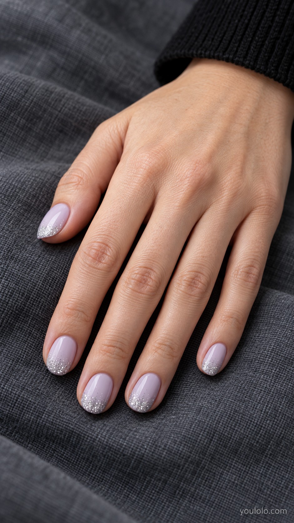 New Year nails — Silver Glitter Fade on Lilac