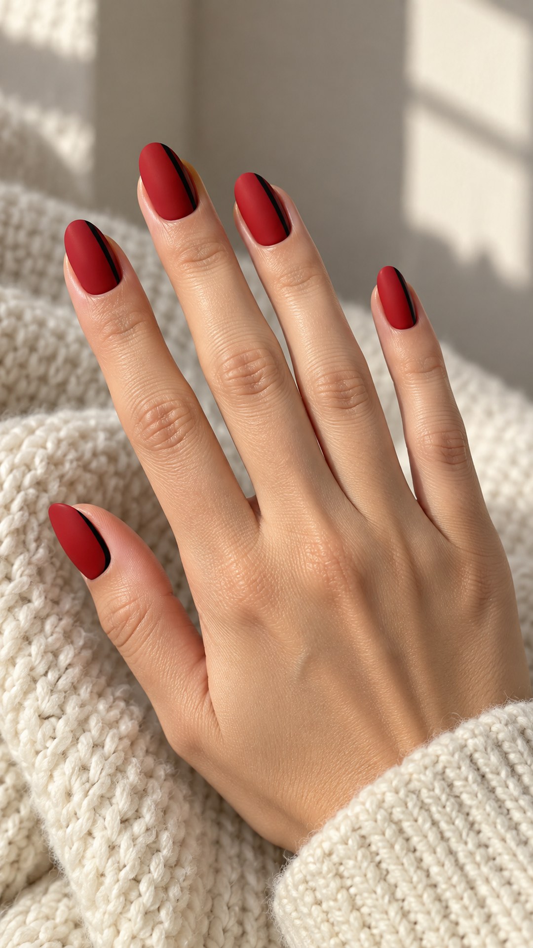 black and red nails — Matte Red with Black Side Lines