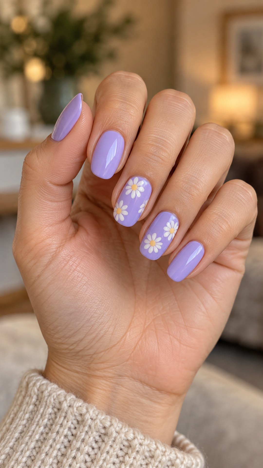 purple nail designs — White Daisies on Lilac