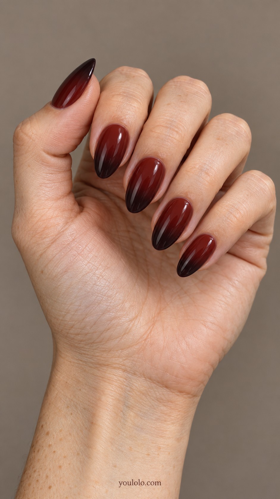 Dark Nails — Oxblood with a Smoky Tip Fade