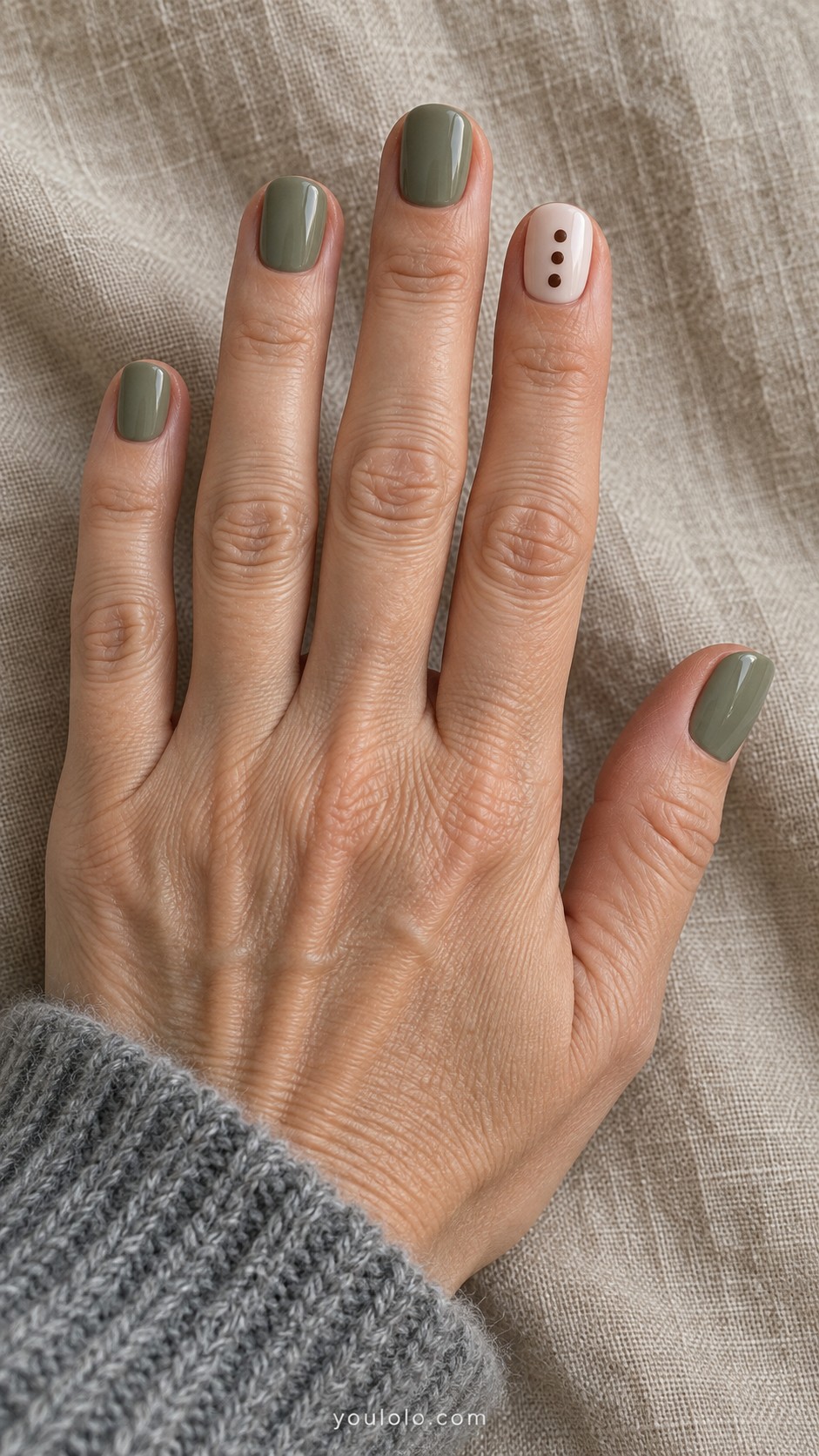 November nails ideas — Sage with Chocolate Dots